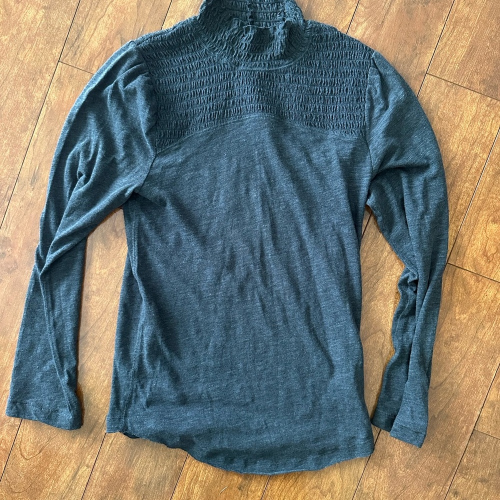 Free People Smocked Jersey Top High Neck Long Sleeve Charcoal Grey large